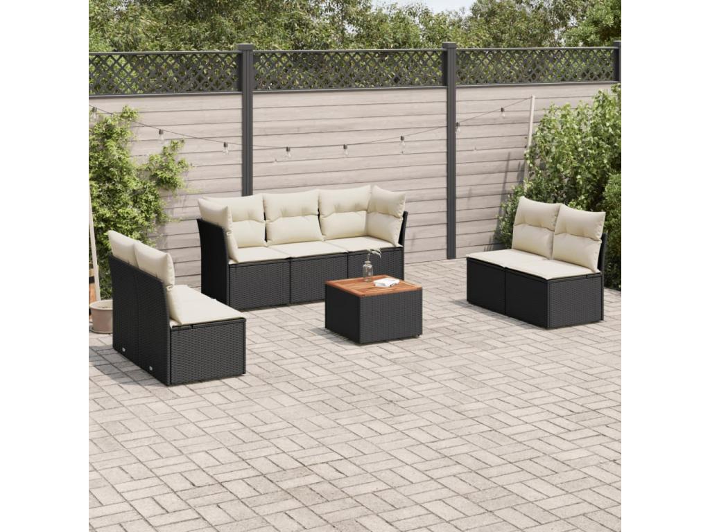 Salon de jardin 8 pcs avec coussins noir résine tressée CJXL86975