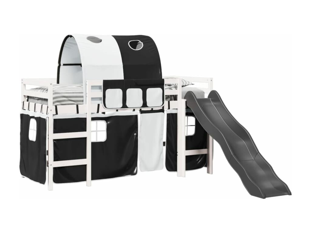 Lit mezzanine enfants et tunnel blanc/noir 80x200cm pin massif JLEH93153