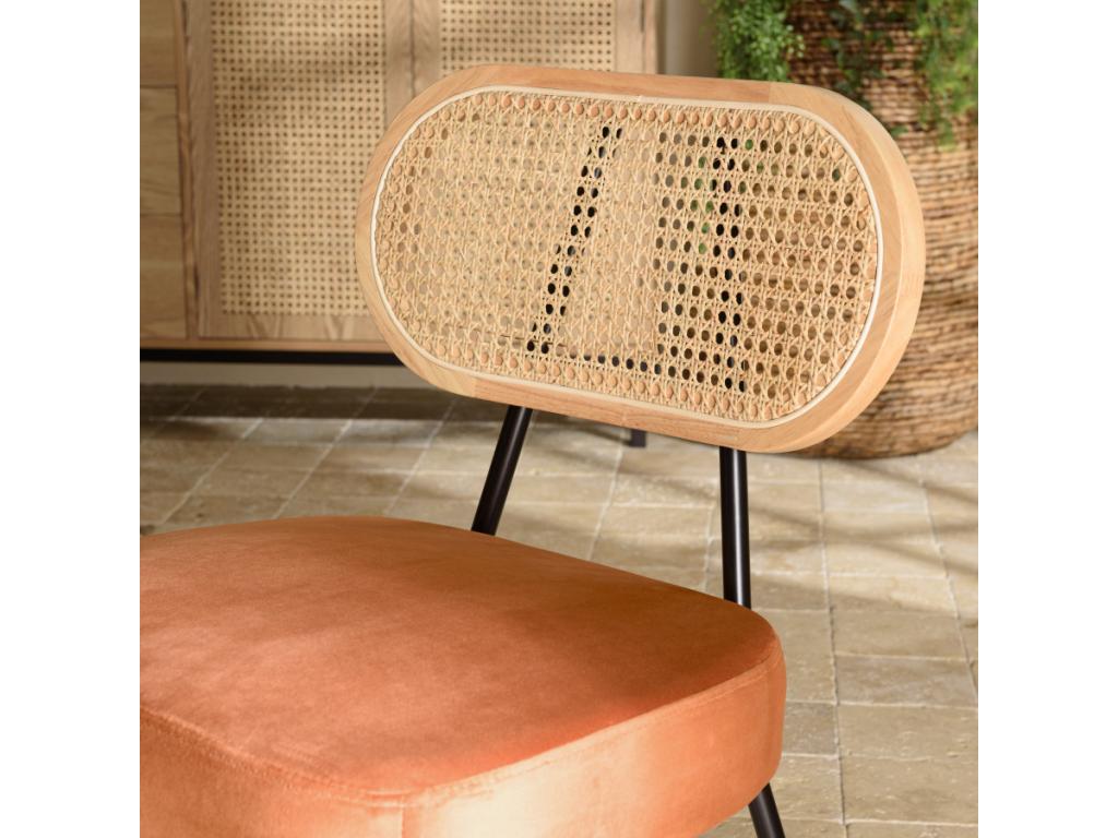 Artigeo - Fauteuil métal noir assise velours Artigeo ambré dossier rotin TLCK05736