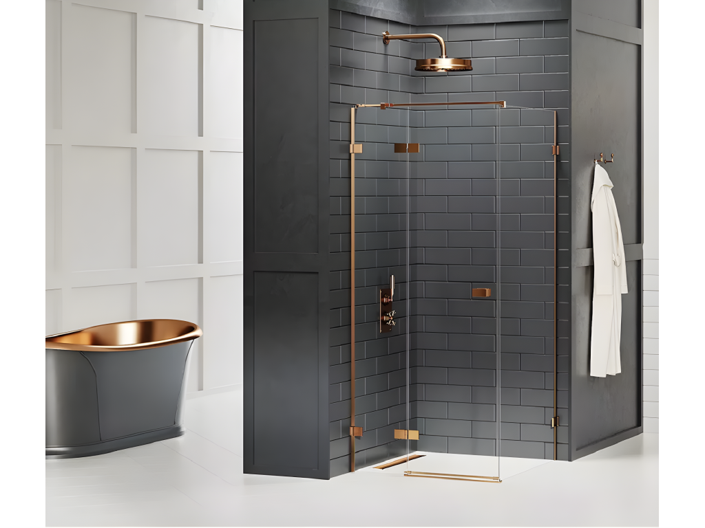 Cabine de douche cuivre brossé 100x90cm pivotante gauche Chezlova COPPER BRUSHED accès de face TZXU99685