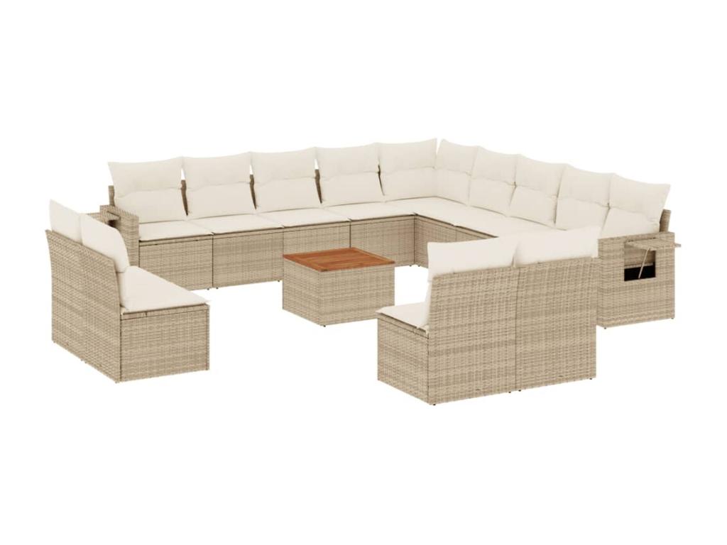 Salon de jardin avec coussins 14 pcs beige résine tressée KDIQ12509