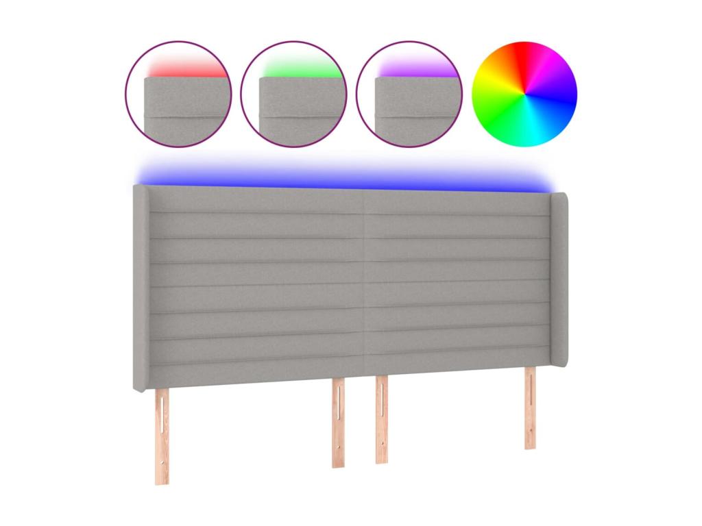 Tête de lit à LED Gris clair 183x16x118/128 cm Tissu YYUR05333