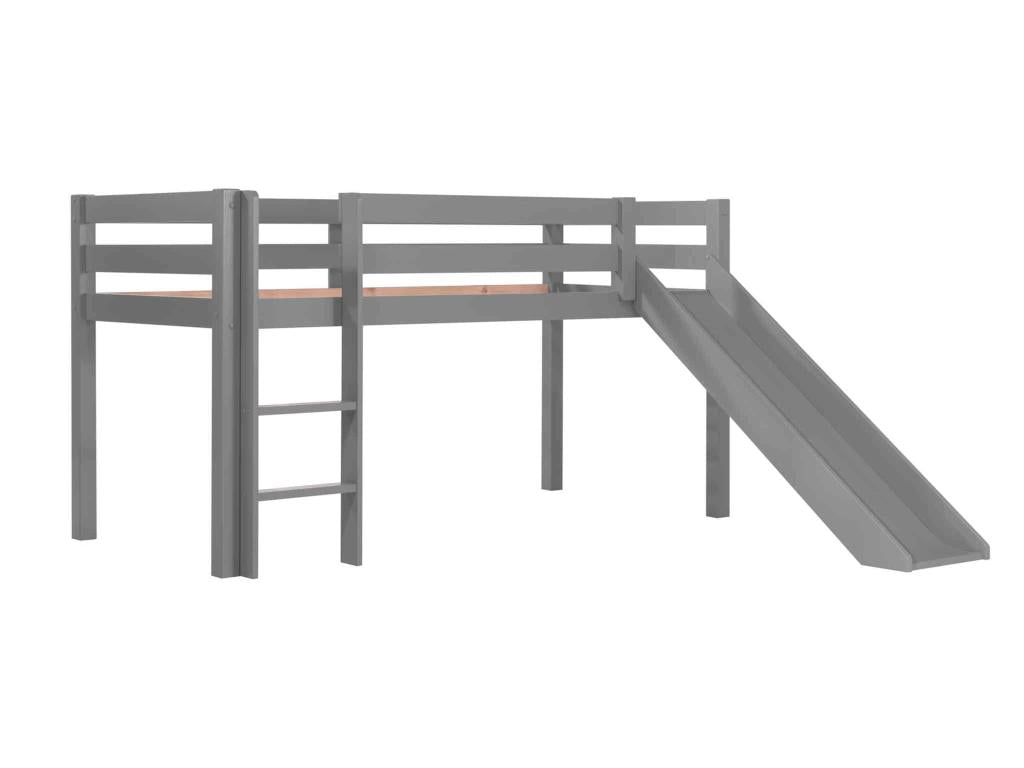 Lit mezzanine enfant avec toboggan en bois massif gris 90x200 cm - LT2040 LYEK58358
