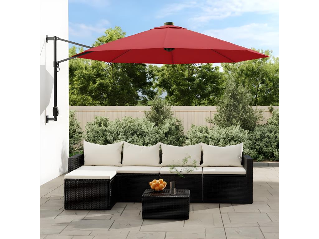 Parasol mural avec LED rouge vif 290 cm ELGD65039