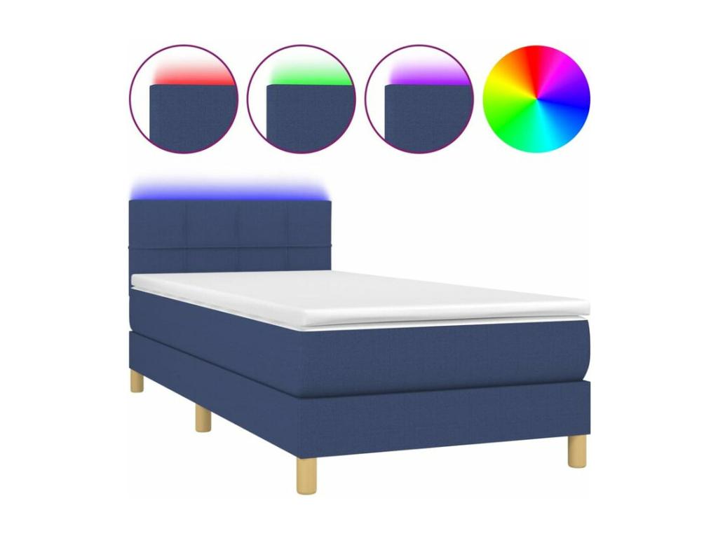 Sommier à Chezlova de lit avec matelas et LED Bleu 90x200 Tissu QQXS30344