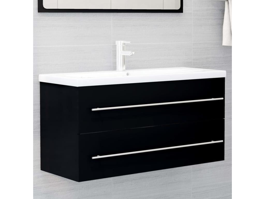 Armoire d'évier avec lavabo intégré Noir Aggloméré NATK60523