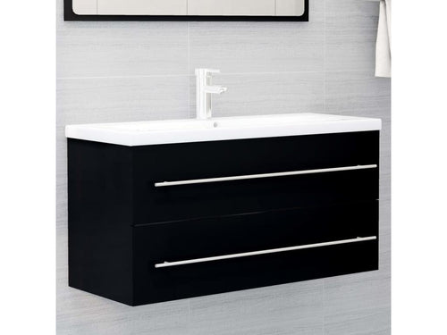 Armoire d'évier avec lavabo intégré Noir Aggloméré NATK60523