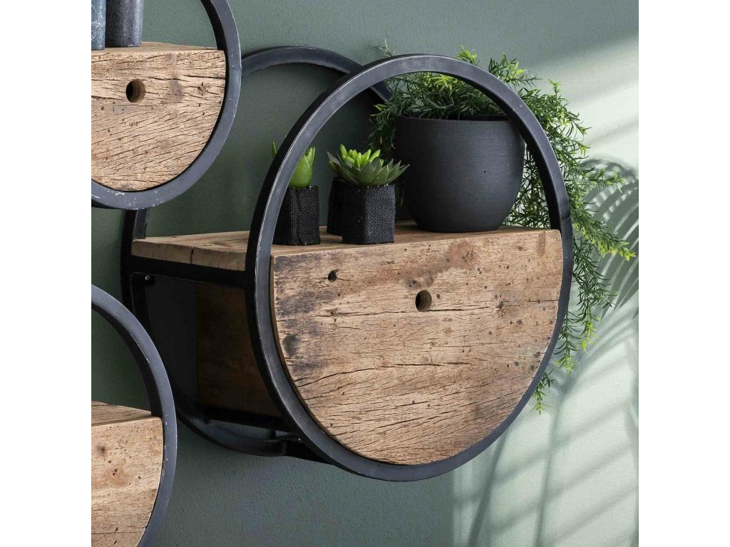 Etagère murale ronde bois recyclé brut 1 tiroir D50 cm CYCLADES ZPOW77984
