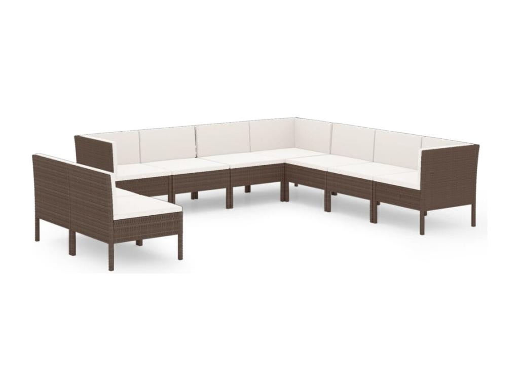 Salon de jardin 9 pcs avec coussins Résine tressée Marron 38 ASUK95961