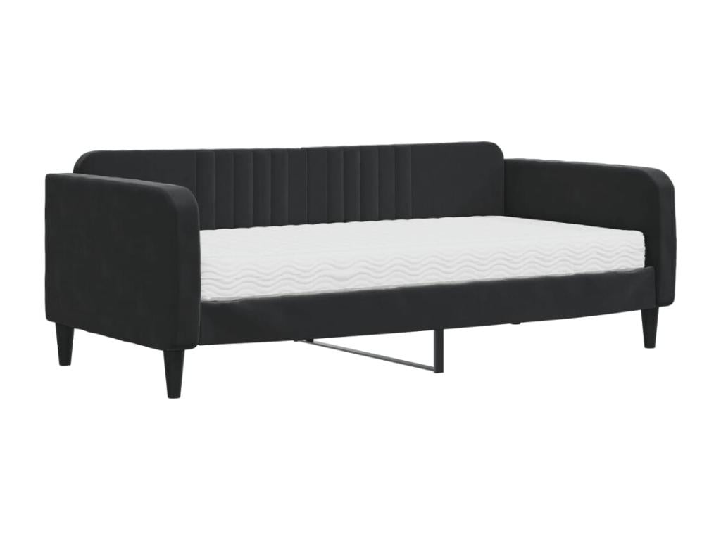Lit de jour avec matelas noir 90x190 velours TTEG52522