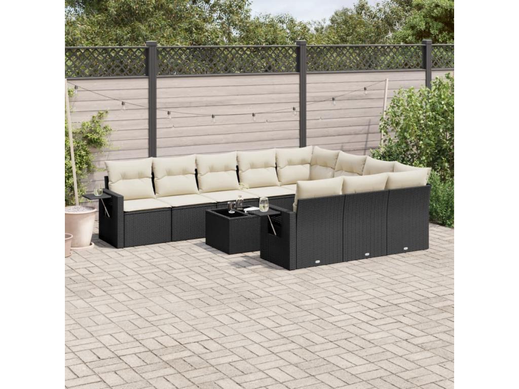 Salon de jardin 11 pcs avec coussins noir résine tressée NQWL22872