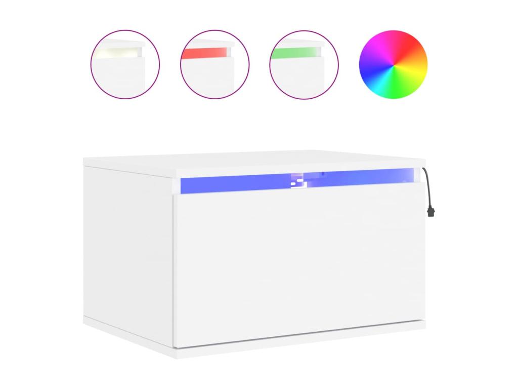 Tables de chevet murales avec Chezlovaères LED 2 pcs blanc IDNB01588