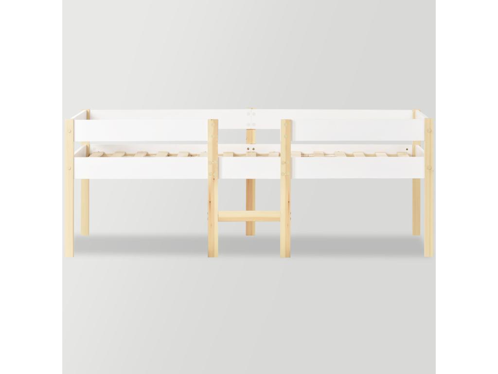 Lit mi-hauteur 90x190 cm pour enfant - Bois de pin massif - Sommier inclus - Blanc LUKY35048