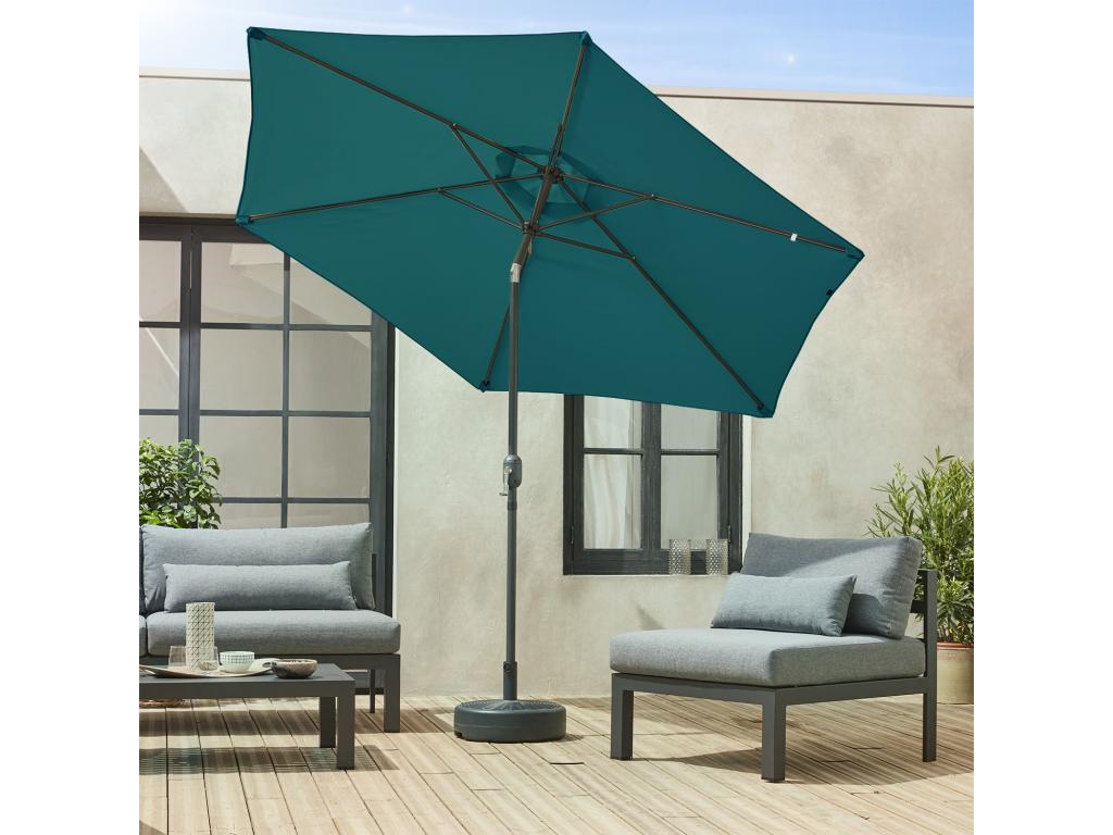 Parasol droit rond 300cm - Chezlova Bleu canard - mât central en aluminium orientable et Chezlova d'ouverture URFM03260