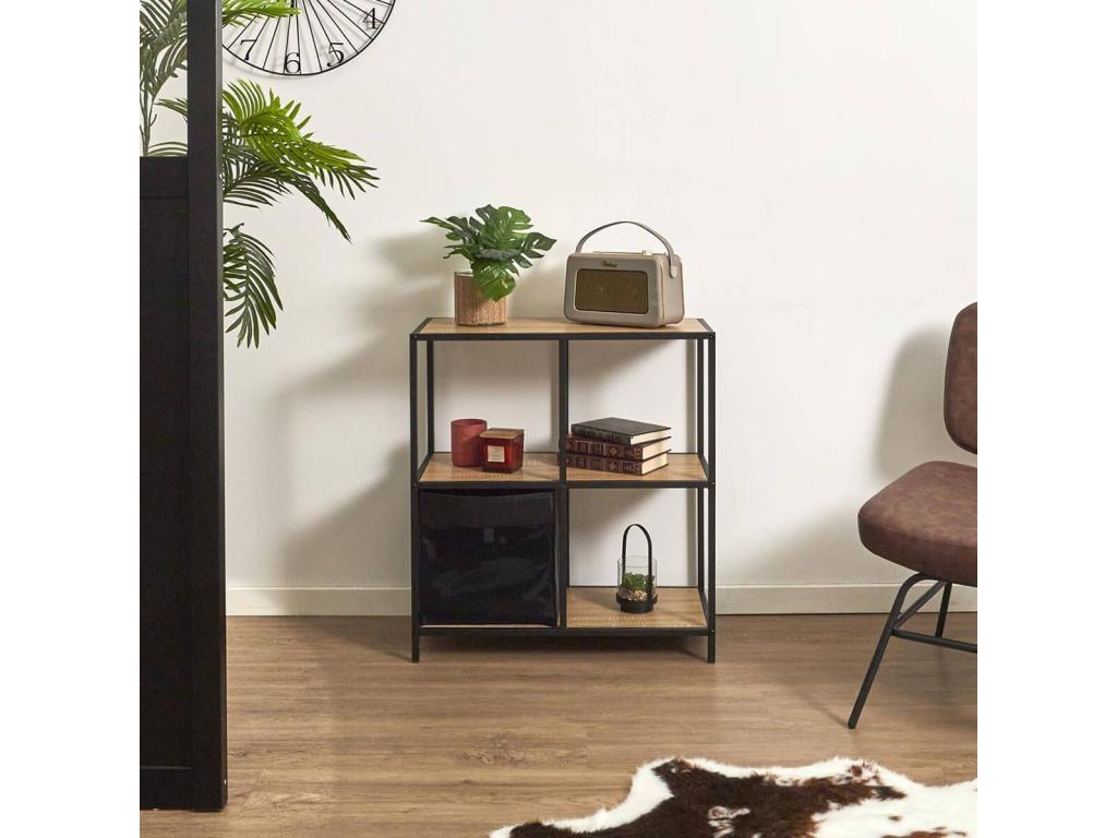Artigeo - Etagère 4 caissons en métal noir et plateaux MDF aspect bois NWEX16963