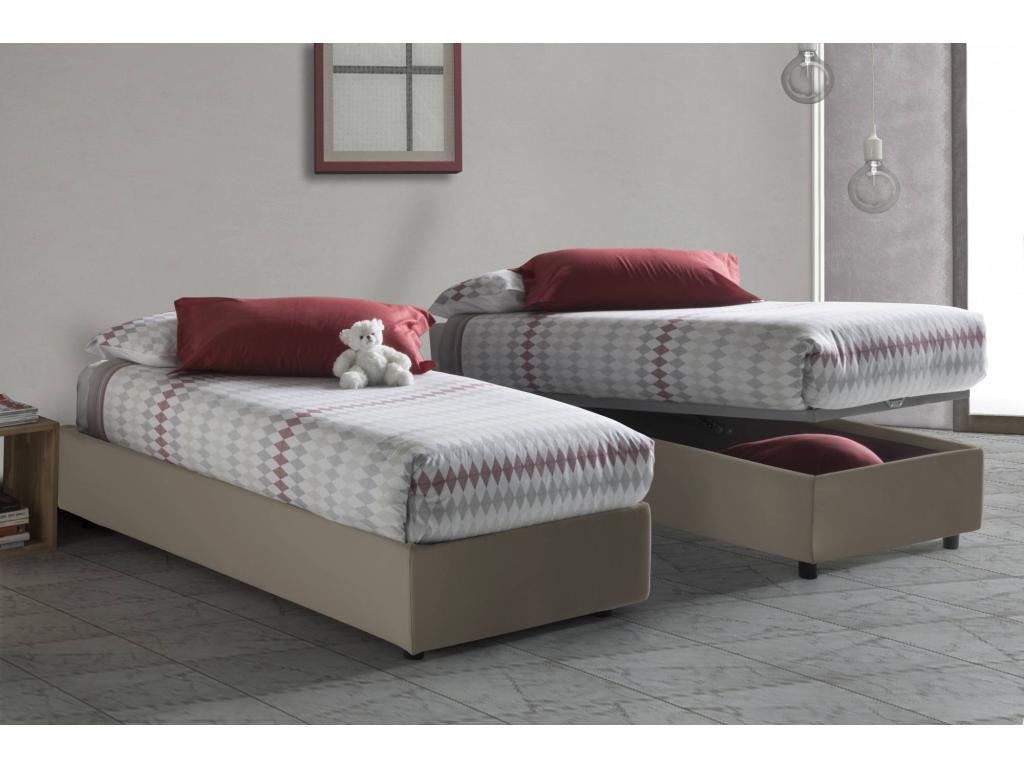 Lit simple Chezlova lit coffre avec revêtement en éco-cuir Made in Italy ouverture frontale adaptée pour matelas 80x190 cm gris tourterelle POSW28427