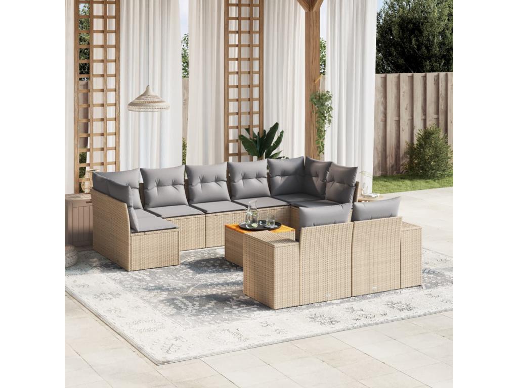 Salon de jardin avec coussins 10 pcs beige résine tressée XBVR01597