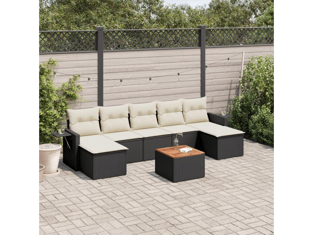 Salon de jardin 8 pcs avec coussins noir résine tressée ZSMN22013