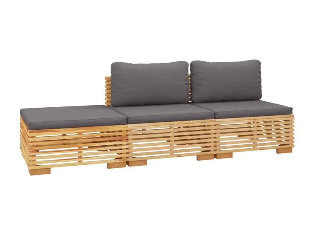 Salon de jardin 3 pièces avec coussins Bois de teck solide LNBU45004