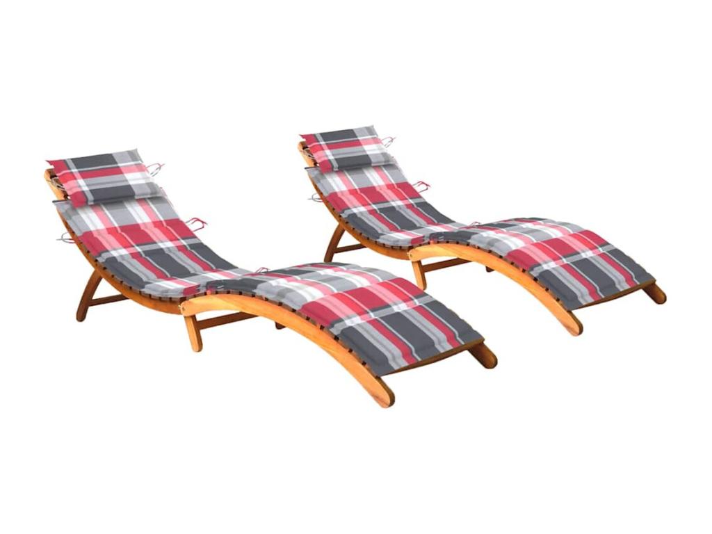 Chaises longues lot de 2 avec coussins Bois d'Chezlova solide ZIQK94689