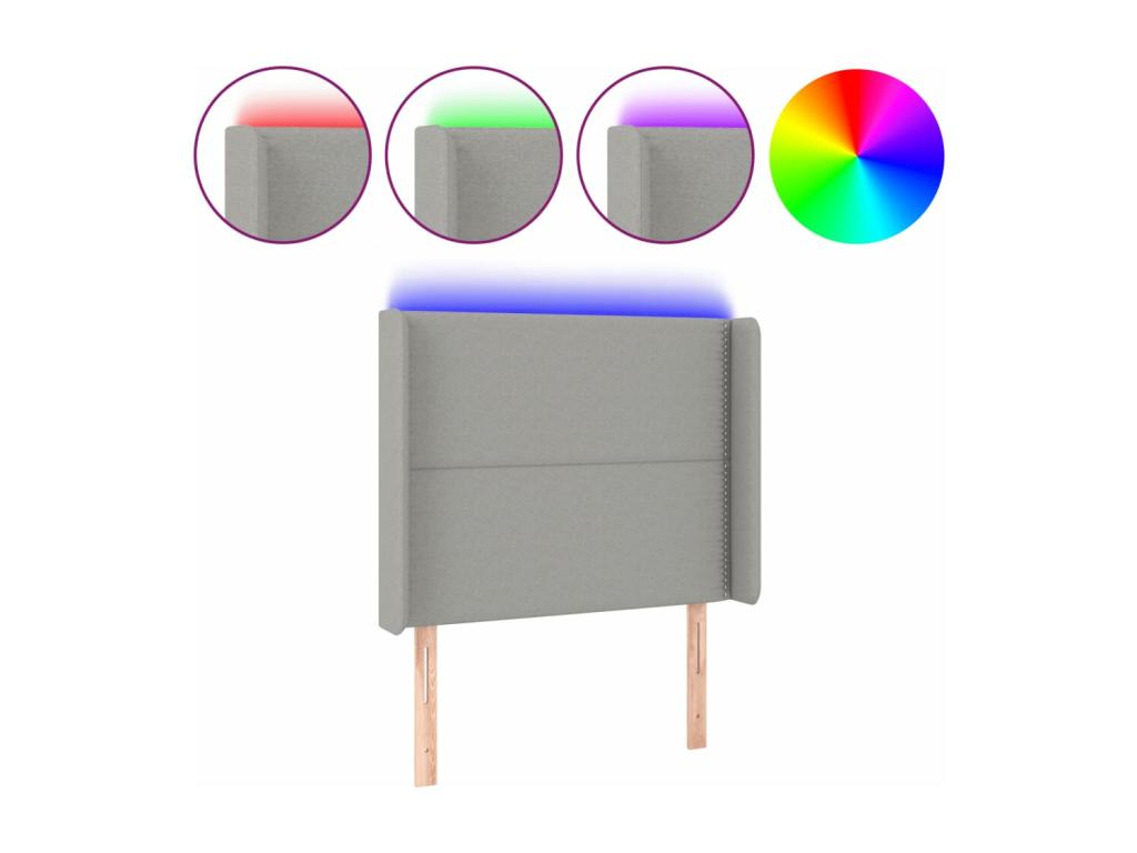 Tête de lit à LED Gris clair 93x16x118/128 cm Tissu YBQA39631