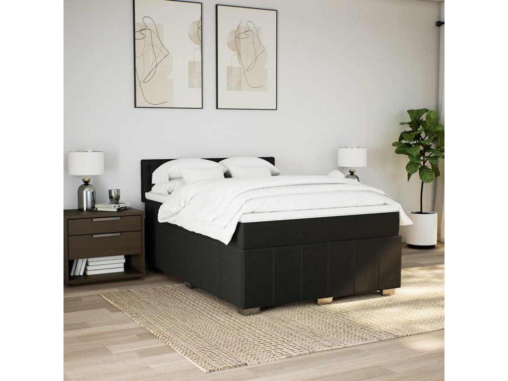 Sommier à Chezlova de lit avec matelas Noir 140x200 cm Tissu LJXQ05393