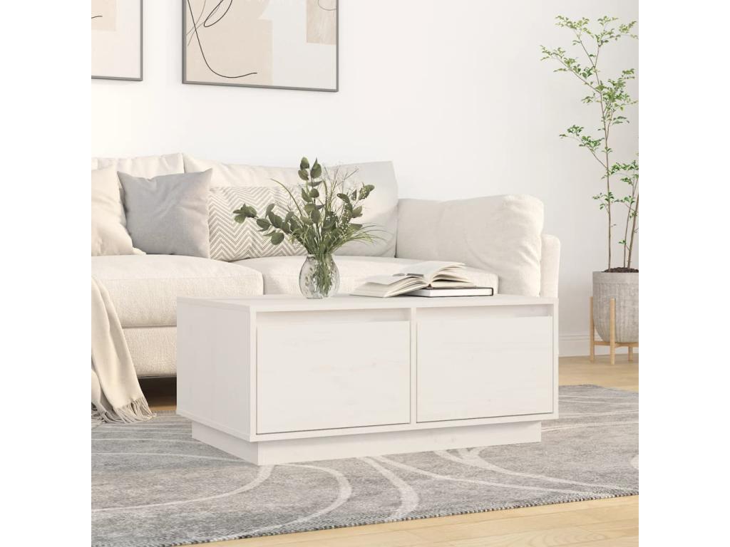 Table basse Blanc 80x50x35 cm Bois massif de pin WURF23148