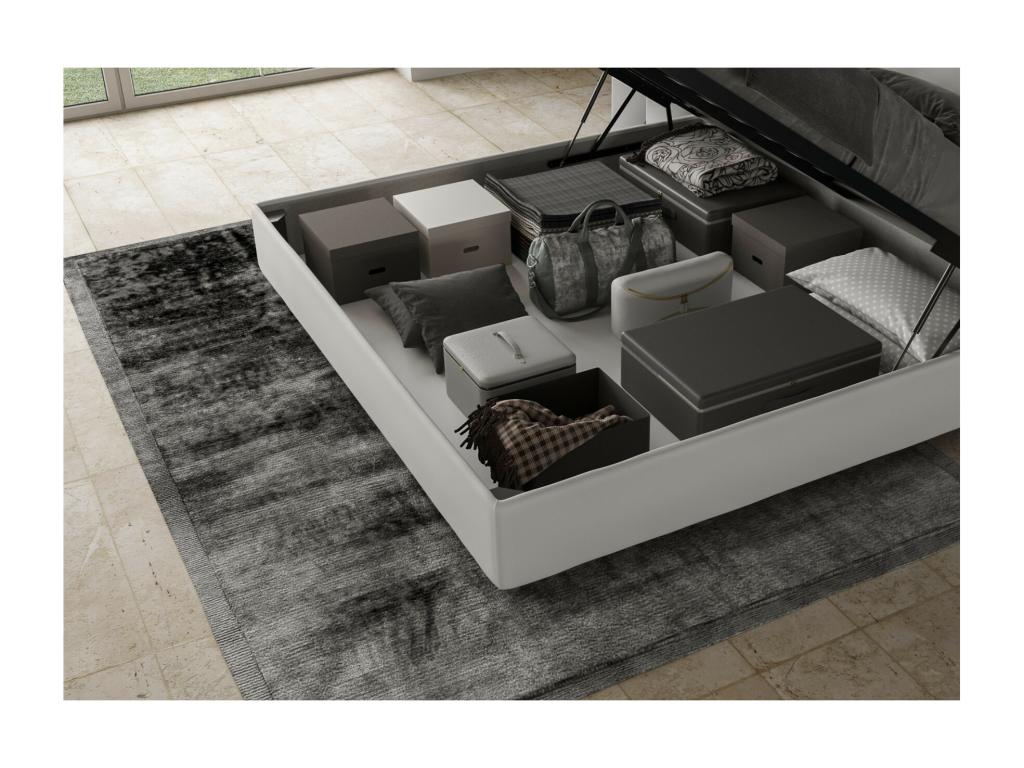 Lit adulte italien matelassé simili cuir Paryse-Couleur Blanc-180x200-Option Avec coffre FYVF06970