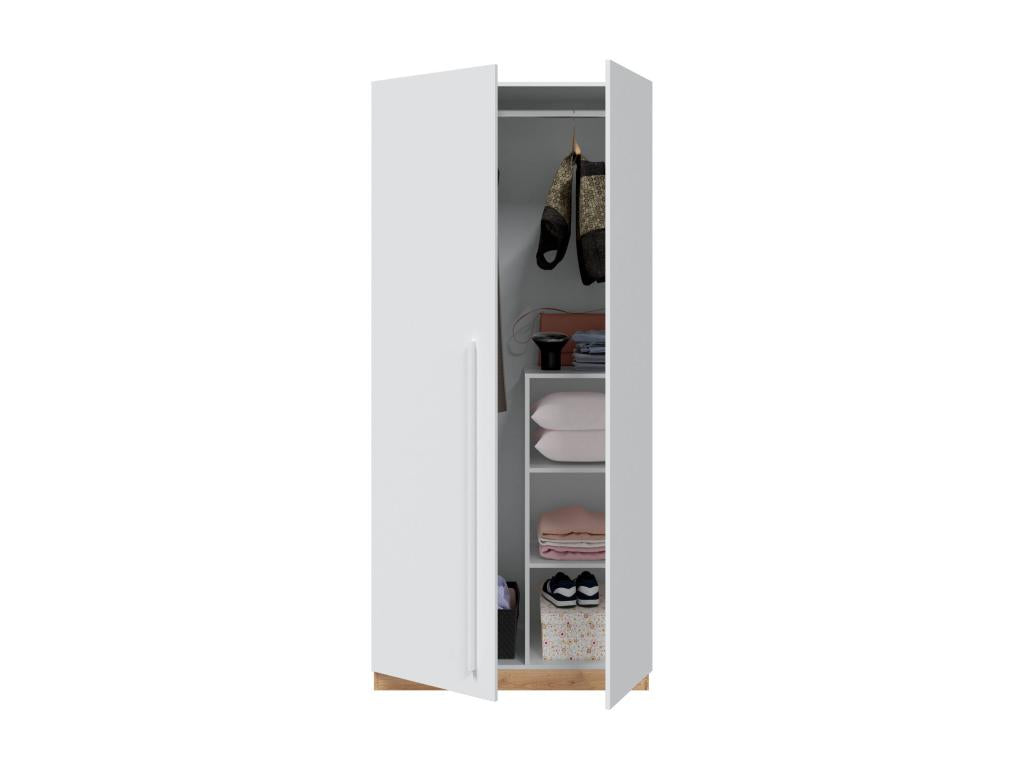 Armoire Chezlova armoire de chambre avec 2 portes battantes armoire avec 3 étagères et tringle à vêtements 90x52h200 cm chêne nouveau et blanc OPVX12637