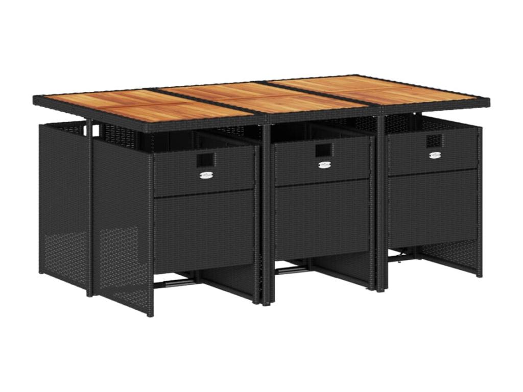 Ensemble à manger de jardin coussins 7pcs Noir Résine tressée LXAB48888