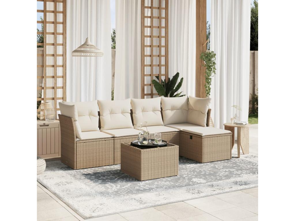 Salon de jardin avec coussins 6 pièces beige résine tressée KDTQ34101