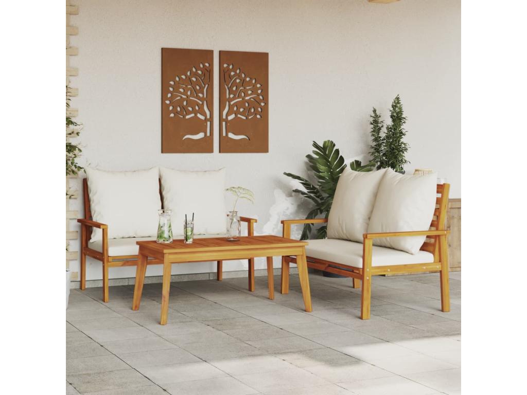 Salon de jardin 3 pcs avec coussins bois massif d'Artigeo DDYL82983