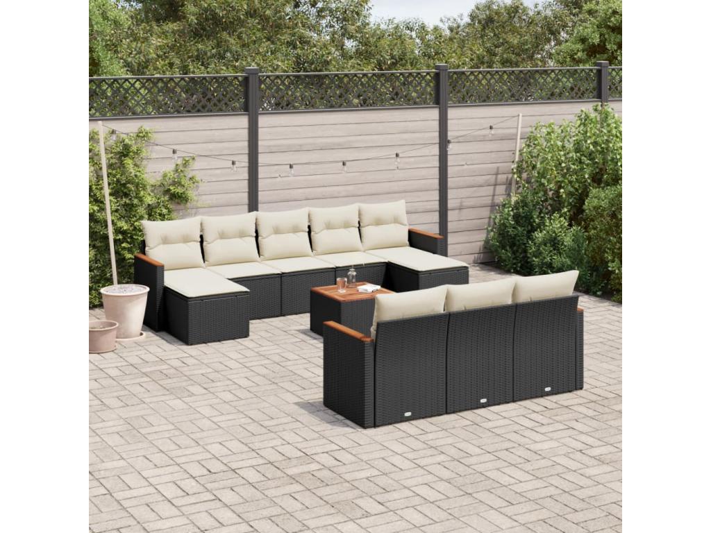 Salon de jardin 11 pcs avec coussins noir résine tressée JSZF66529