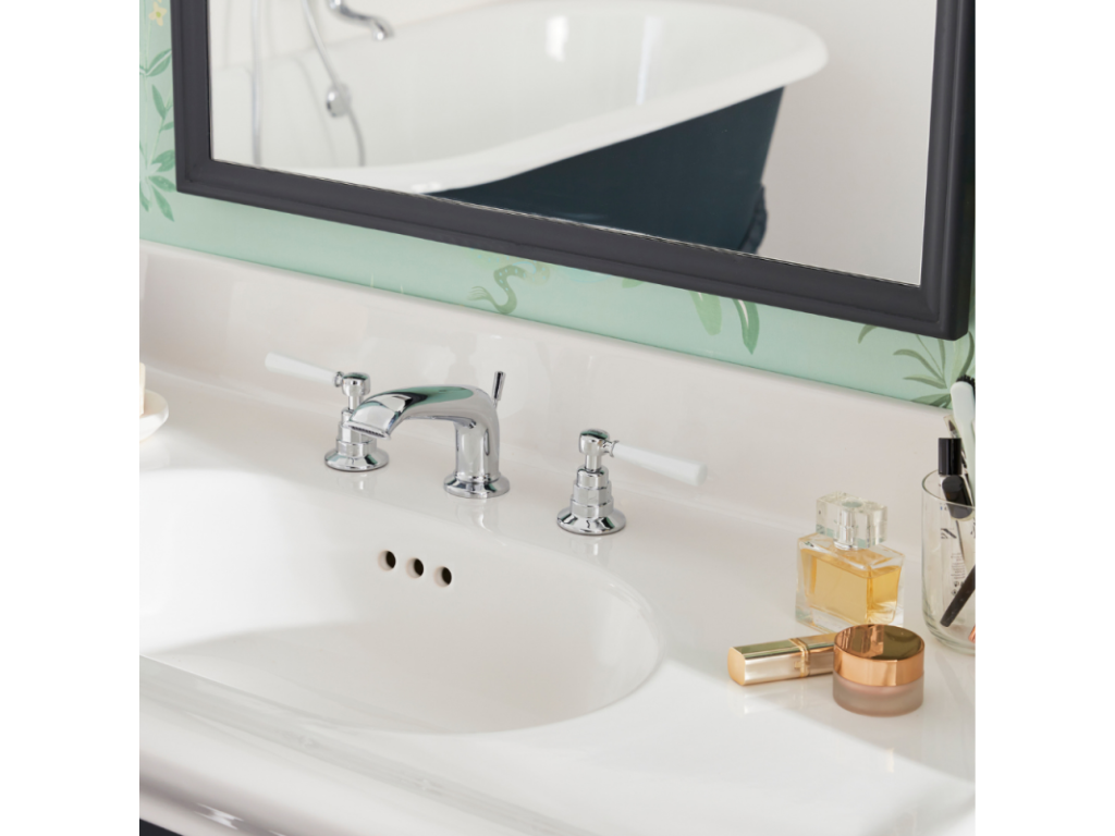 Plan vasque suspendu 3 trous Chezlova 1889 avec équerres métal noir mélangeur poignée lavabo chromé siphon chromé TVKP85593