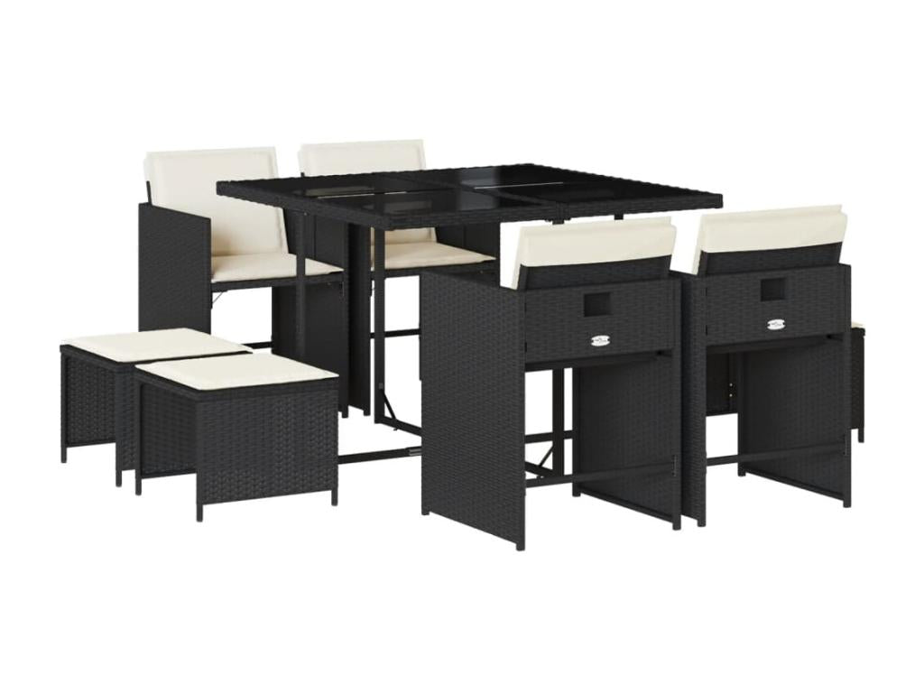Ensemble à manger de jardin 9 pièces coussins noir résine tressée JMBH90209