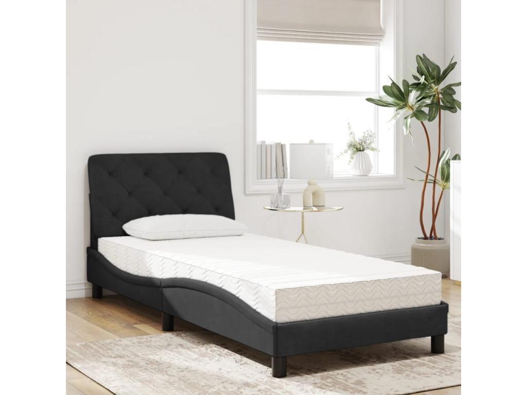 Lit avec matelas noir 80x200 cm velours HYCR11293