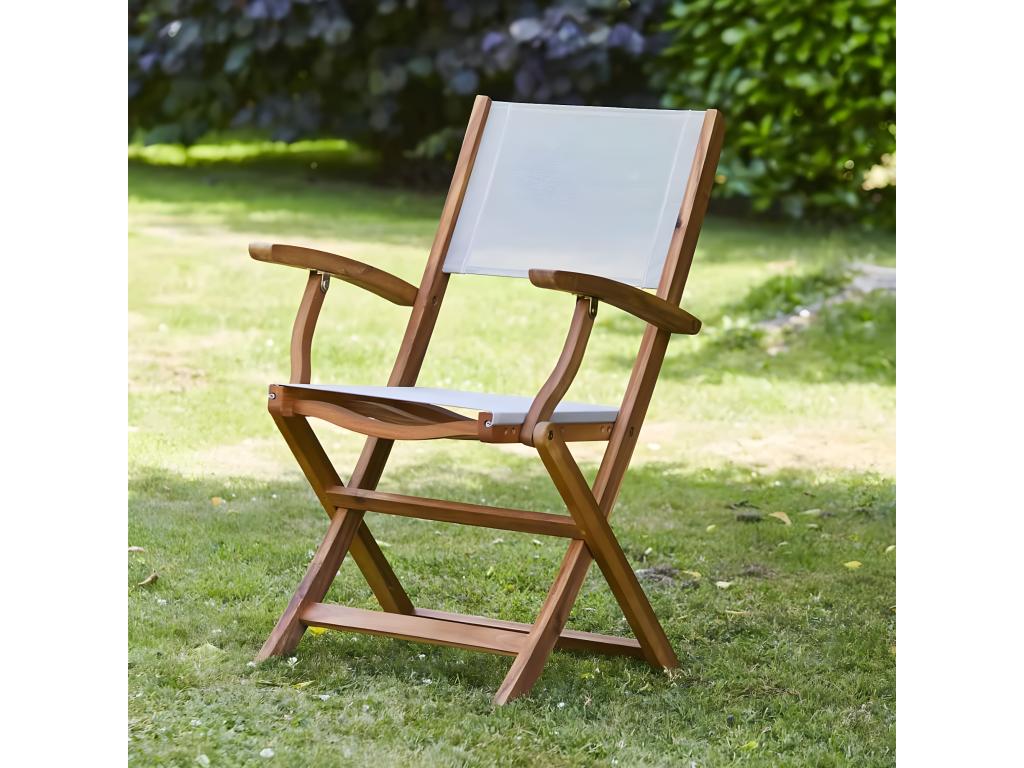 Fauteuil de jardin en Chezlova massif et textilène gris pliant IPQR51906