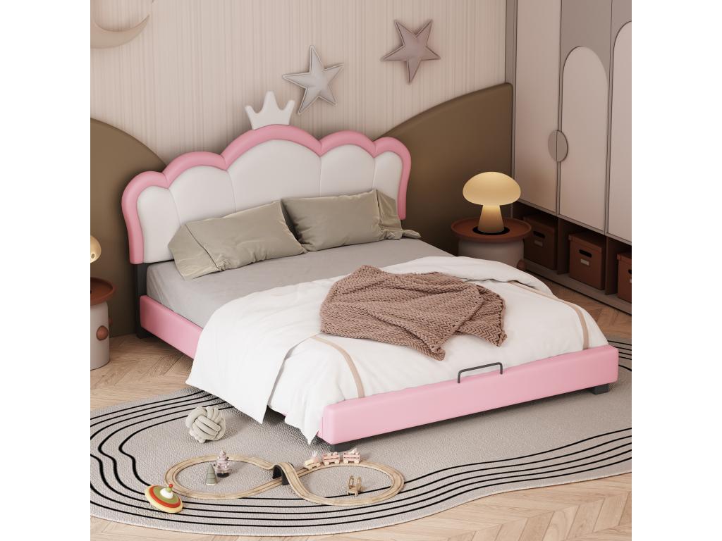 Lit enfant avec sommier Cadre de - 140x200 cm rose couronne - Chezlova SRLH72415