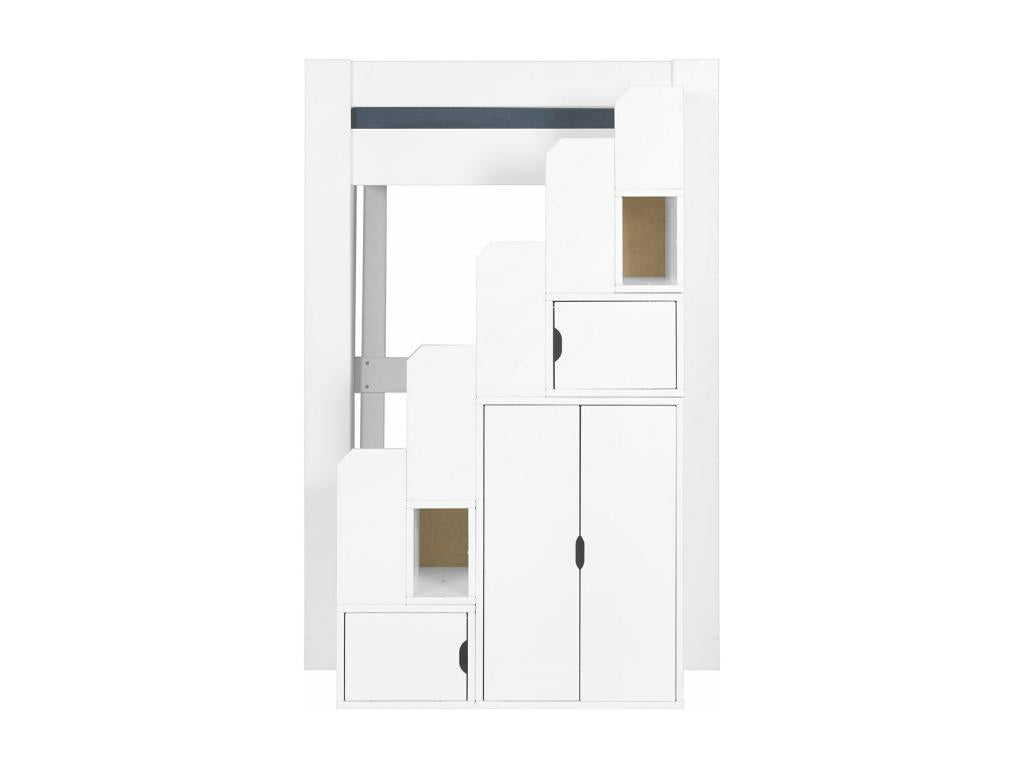 Lit mezzanine avec escalier 90x190 cm bois massif blanc Chezlova VFLK62260