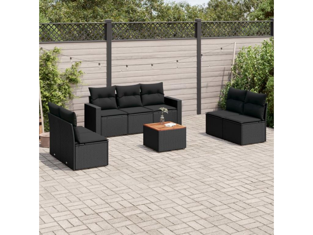 Salon de jardin 8 pcs avec coussins noir résine tressée EPSE30263