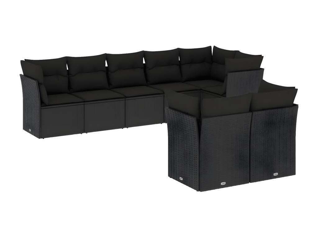 Salon de jardin 8 pcs avec coussins noir résine tressée JNPA53335