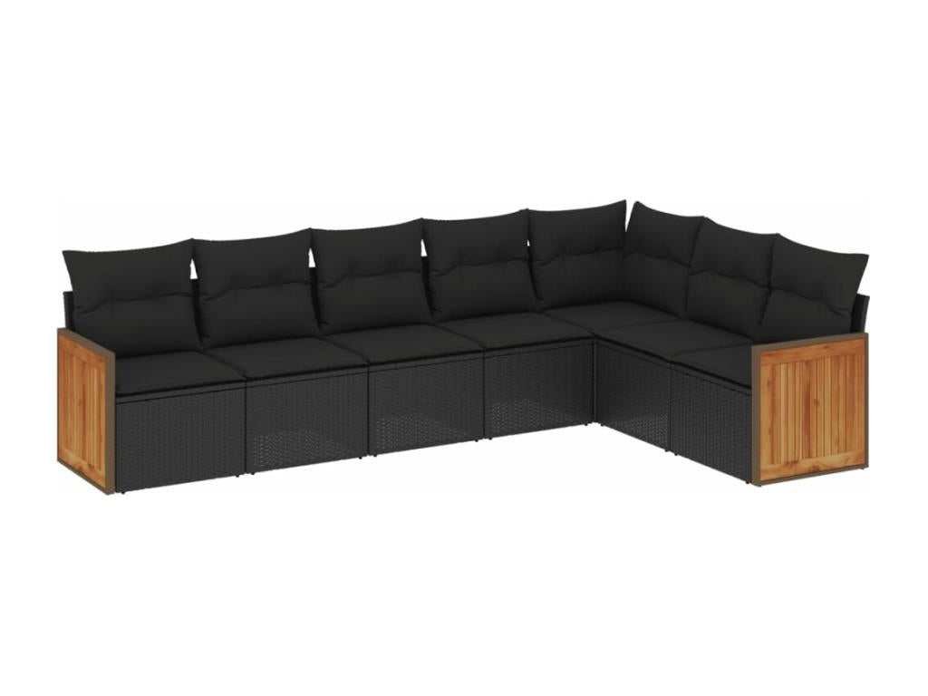 Salon de jardin 7 pcs avec coussins noir résine tressée WYWK79902