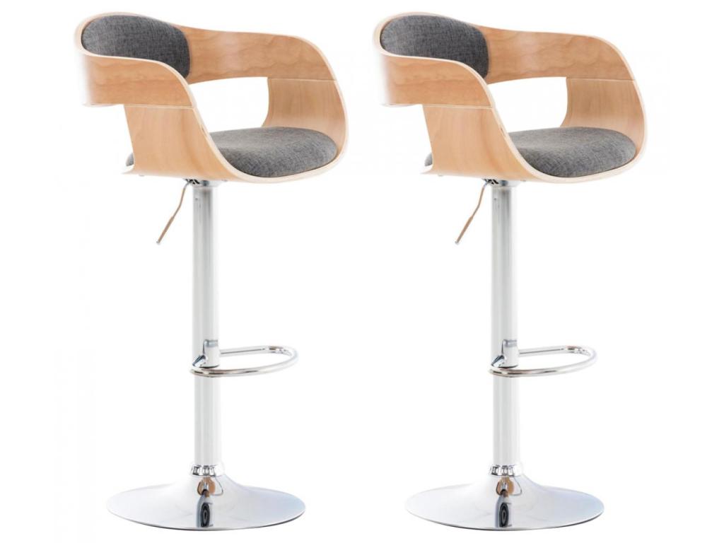 Lot de 2 Tabouret de bar - Tissu / Métal chromé - Nature / Gris clair - Chezlova FGCW03505