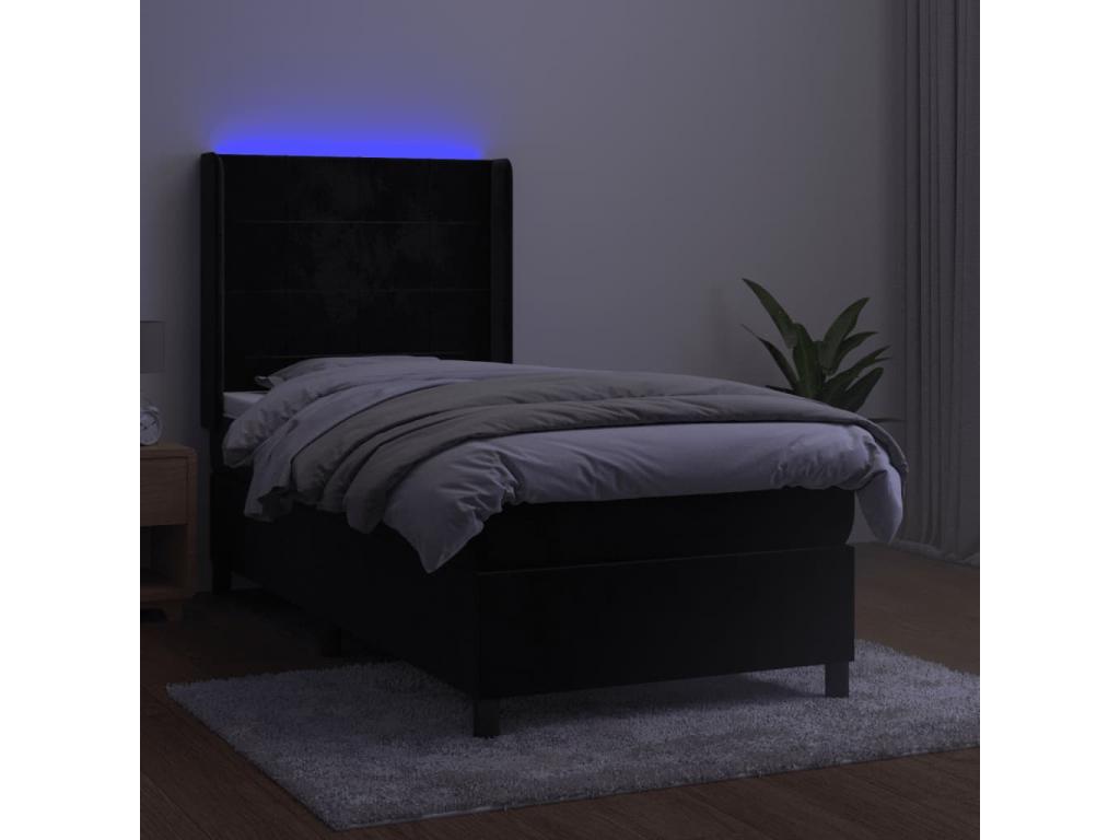 Sommier à Artigeo de lit matelas et LED Noir 90x200 cm Velours RDYW03803