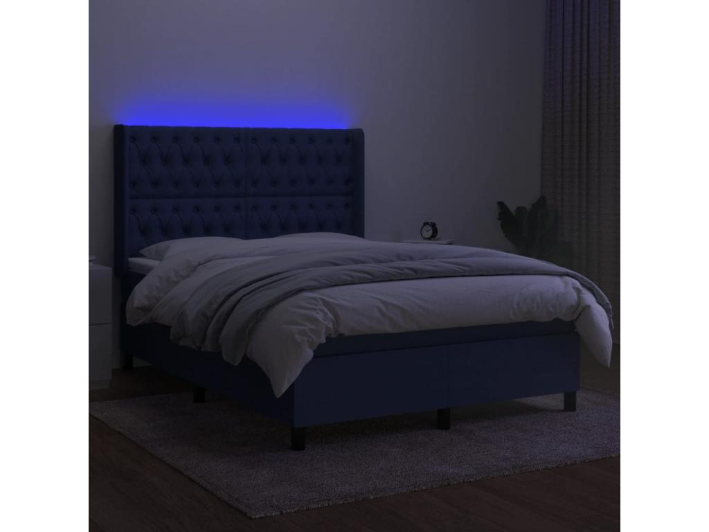 Sommier à Chezlova de lit matelas et LED Bleu 140x190 cm Tissu QRWF42110