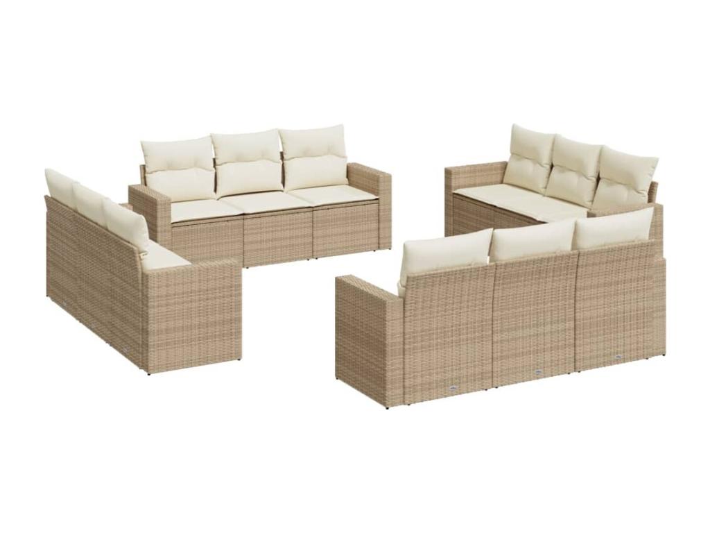 Salon de jardin avec coussins 12 pcs beige résine tressée MTAH28158
