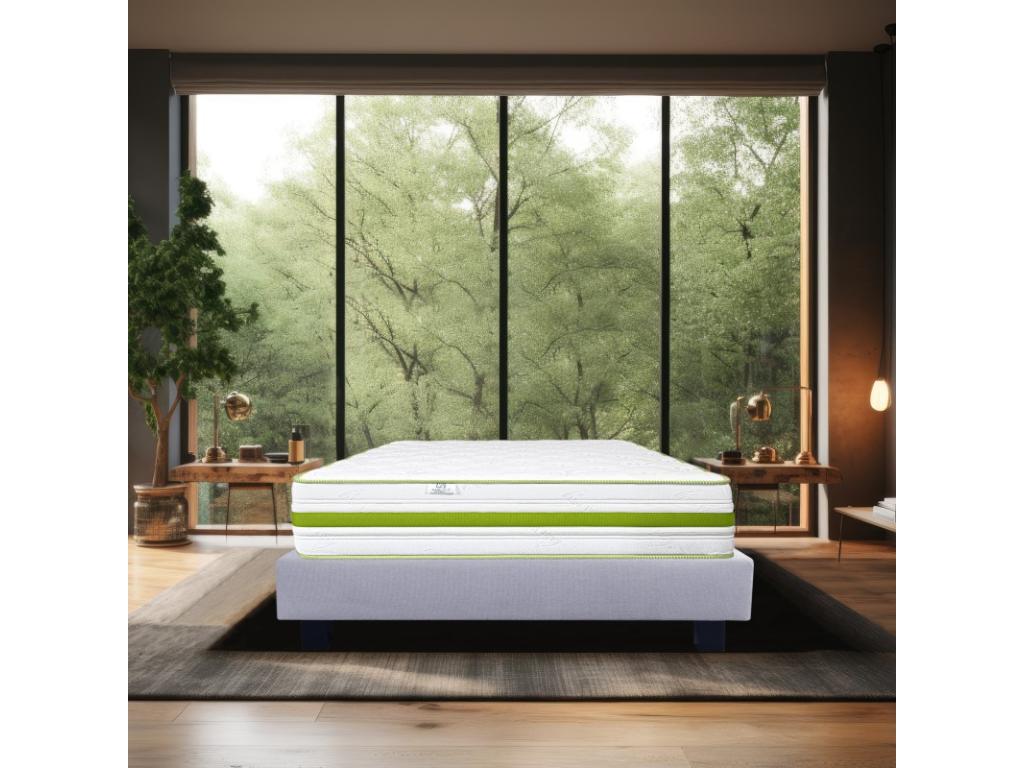 Ensemble Matelas Rêverie 30 cm mousses haute densité ferme face été/hiver sommier gris ep20cm 140x200cm MZOU30079