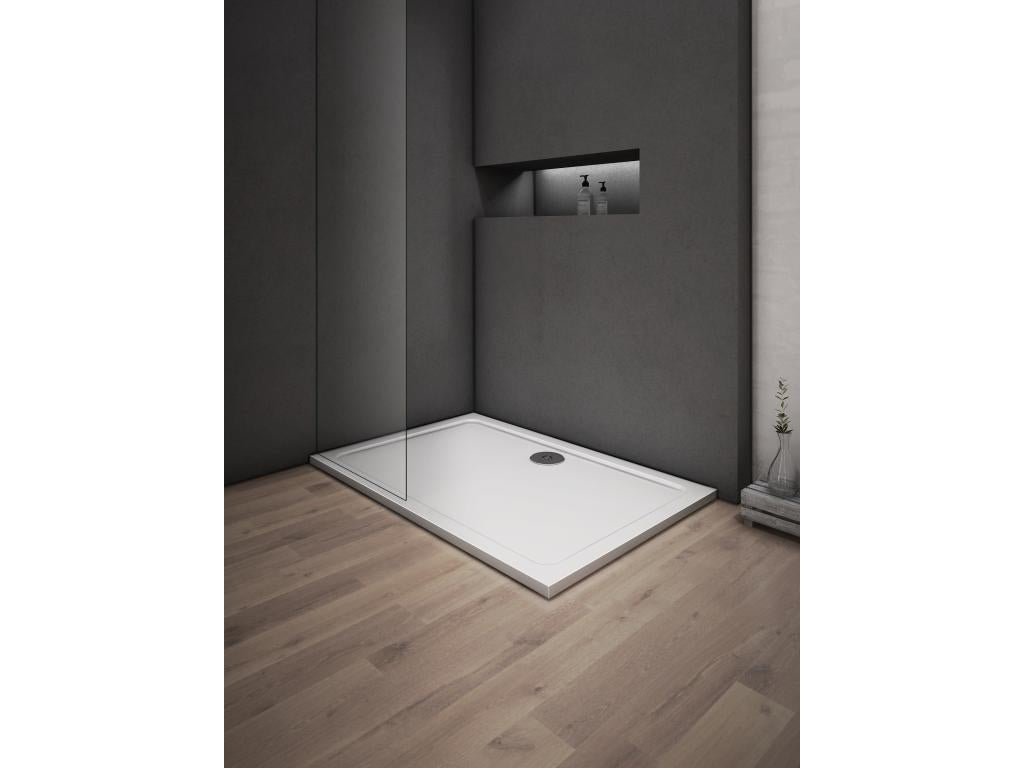Chezlova Receveur de douche extra plat 100x80cm Résine et charges minérales BLANC RECTANGLE FYEK69731