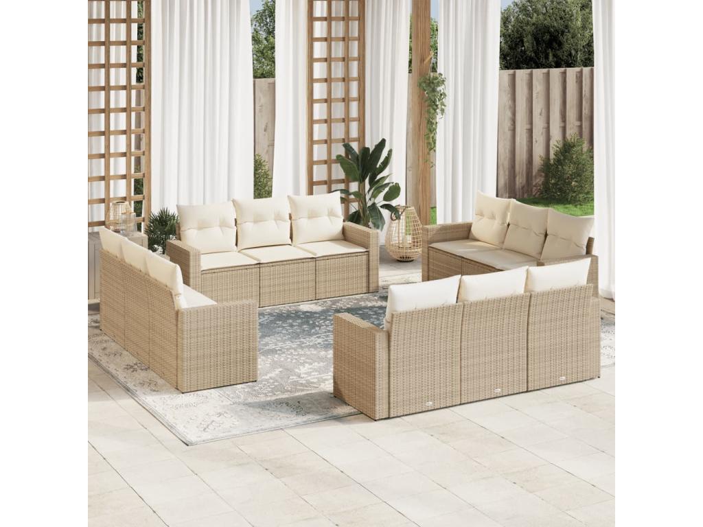 Salon de jardin avec coussins 12 pcs beige résine tressée MTAH28158