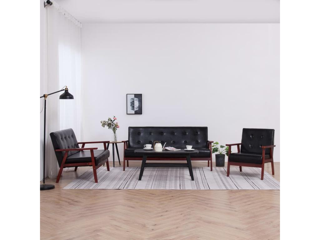 Ensemble de canapés 3 pcs noir similicuir WQAL86833